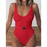Sexy einteiliger gerippter Badeanzug - brasilianischer Monokini - mit Gürtel