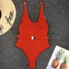 Sexy einteiliger gerippter Badeanzug - brasilianischer Monokini - mit Gürtel