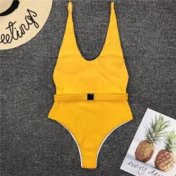 Sexy einteiliger gerippter Badeanzug - brasilianischer Monokini - mit Gürtel