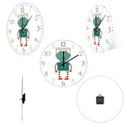 Stylische Kinder-Wanduhr - Quarz - Retro-Roboter-Design