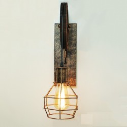 Retro Flaschenzug Wandleuchte - Holzlampe