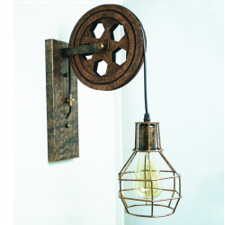 Retro Flaschenzug Wandleuchte - Holzlampe