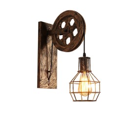 Retro Flaschenzug Wandleuchte - Holzlampe