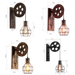 Retro Flaschenzug Wandleuchte - Holzlampe