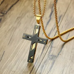 Double-layer cross pendant - stainless steel gold necklaceNecklaces