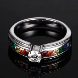Modischer Ring - bunter Regenbogen-Zirkonia - Unisex - Edelstahl