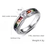 Modischer Ring - bunter Regenbogen-Zirkonia - Unisex - Edelstahl