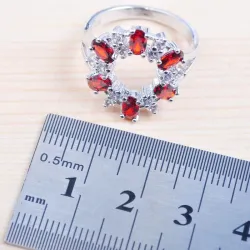 Exklusives Schmuckset - Halskette - Ohrringe - Ring - weißer und roter Zirkonia - 925er Sterlingsilber
