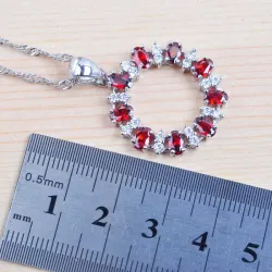 Exklusives Schmuckset - Halskette - Ohrringe - Ring - weißer und roter Zirkonia - 925er Sterlingsilber
