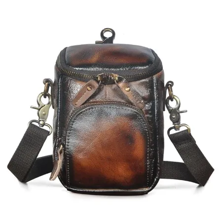 Multifunktionale Ledertasche - Schultergurt - Taillenschnalle