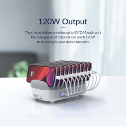 ORICO - USB-Ladegerät mit 10 Anschlüssen - Dockingstation - mit Halterung - 120W 5V2.4A*10