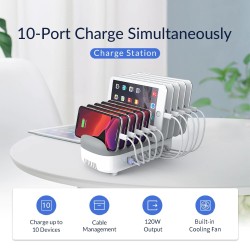 ORICO - USB-Ladegerät mit 10 Anschlüssen - Dockingstation - mit Halterung - 120W 5V2.4A*10
