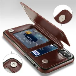 Retro-Kartenhalter – Handyhülle – Leder-Flip-Cover – Mini-Geldbörse – für iPhone – braun