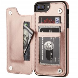 Retro-Kartenhalter – Handyhülle – Leder-Flip-Cover – Mini-Geldbörse – für iPhone – Roségold