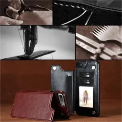 Retro-Kartenhalter – Handyhülle – Leder-Flip-Cover – Mini-Geldbörse – für iPhone – Magenta
