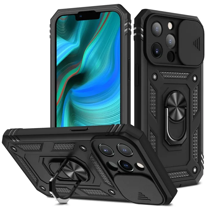 Schutzhülle – Kameraobjektivabdeckung – robuster Stoßfänger – um 360 drehbarer Ständer – für iPhone