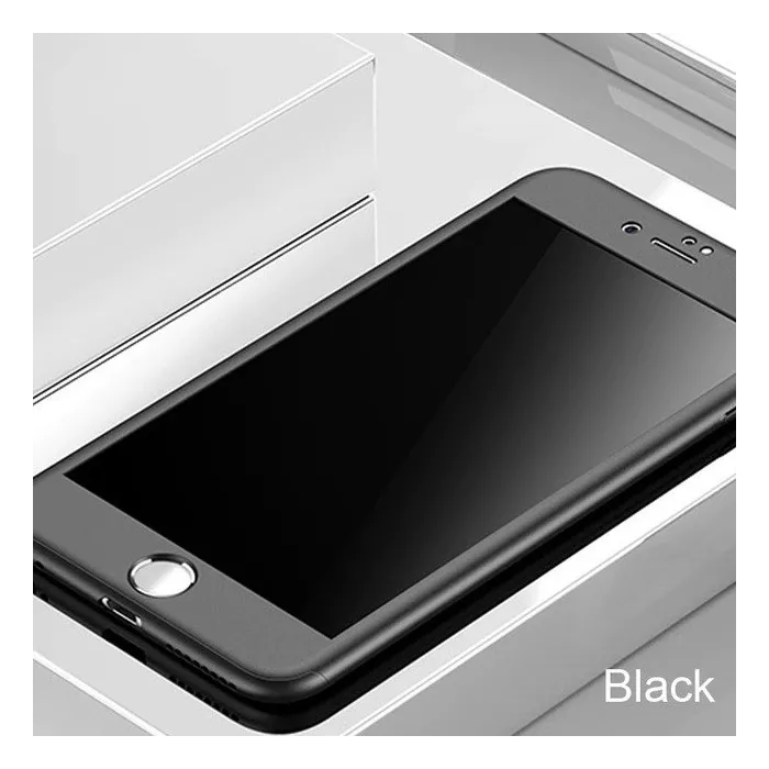 Luxury 360 Full Cover - mit Displayschutz aus gehärtetem Glas - für iPhone - schwarz