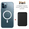 Magsafe kabelloses Laden – transparente Magnethülle – magnetischer Kartenhalter aus Leder – für iPhone – schwarz
