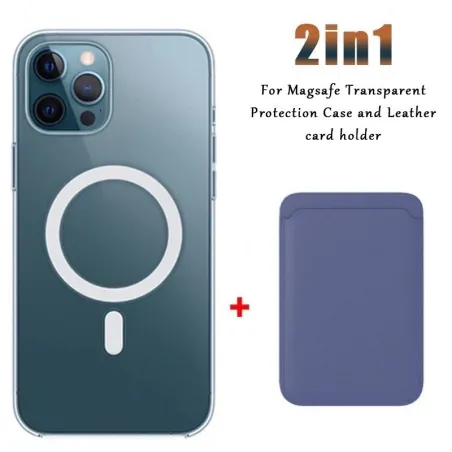 Magsafe kabelloses Laden – transparente Magnethülle – magnetischer Kartenhalter aus Leder – für iPhone – lila