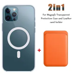 Magsafe kabelloses Laden – transparente Magnethülle – magnetischer Kartenhalter aus Leder – für iPhone – orange