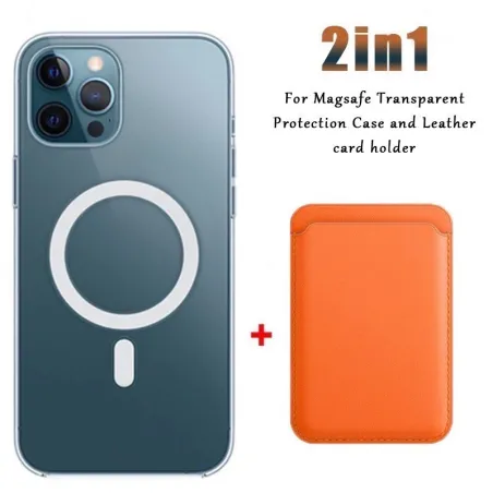 Magsafe kabelloses Laden – transparente Magnethülle – magnetischer Kartenhalter aus Leder – für iPhone – orange
