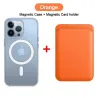 Magsafe kabelloses Laden – transparente Magnethülle – magnetischer Kartenhalter aus Leder – für iPhone – orange