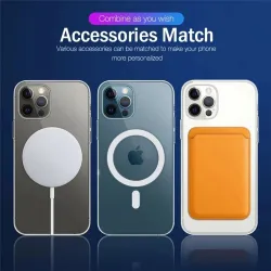 Magsafe kabelloses Laden – transparente Magnethülle – magnetischer Kartenhalter aus Leder – für iPhone – rosa