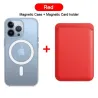 Magsafe kabelloses Laden – transparente Magnethülle – magnetischer Kartenhalter aus Leder – für iPhone – rot