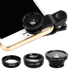 3 in 1 - wide angle - macro - fish-eye - camera lens with clipLenses