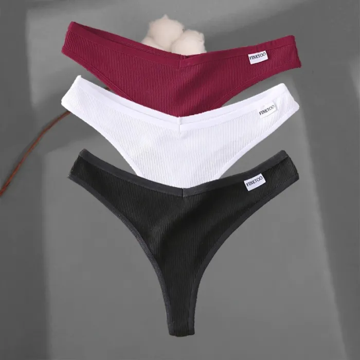 Sexy Baumwollstrings - 3 gemischte Unifarben - 3 Stück