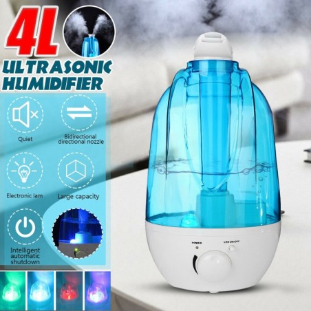 Ultrasonic air humidifier - essential oil diffuser - dual mist sprayer - with LED - 4 LHumidifiers