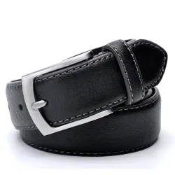 Designer-Gürtel für Herren - echtes Leder - Metallschnalle - Schwarz