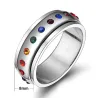 Rotierender Silberring - Regenbogen-Kristallsteine - Edelstahl