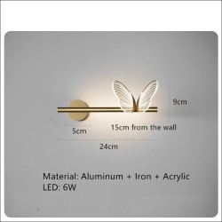 Moderne Acryllampe - Wandmontage - LED - mit Schmetterlingen