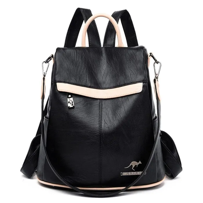 Multifunktionaler Lederrucksack - Umhängetasche - Anti-Diebstahl-Reißverschlüsse - großes Fassungsvermögen - Känguru-Logo