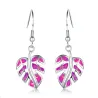 Silver dangle leaves earrings - colorful crystal opalEarrings