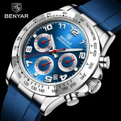 BENYAR – Edelstahluhr – Quarz – Chronograph – 30 m wasserdicht – Kautschukarmband