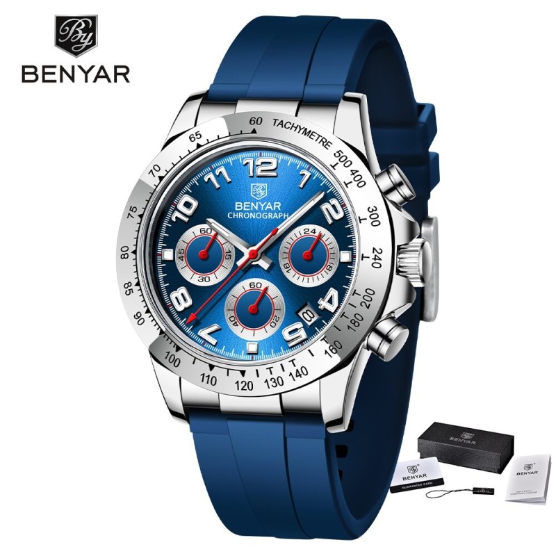 BENYAR - stainless steel watch - Quartz - chronograph - 30M waterproof - rubber strapWatches