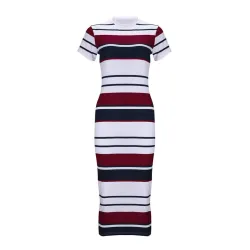 Gestreiftes Kleid mit kurzen Ärmeln - Midi