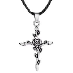 Rose cross pendant - rope necklaceNecklaces
