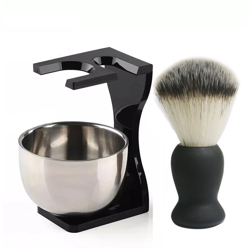 Professionelles Bartrasierset - Bürste - Edelstahlschüssel - mit Ständer