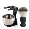 Professional beard shaving set - brush - stainless steel bowl - with standShaving