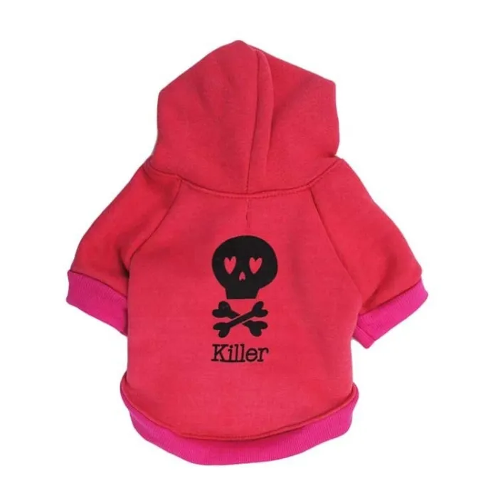 Warmer Hoodie - für Hunde / Katzen - Totenkopf bedruckt - KILLER-Schriftzug