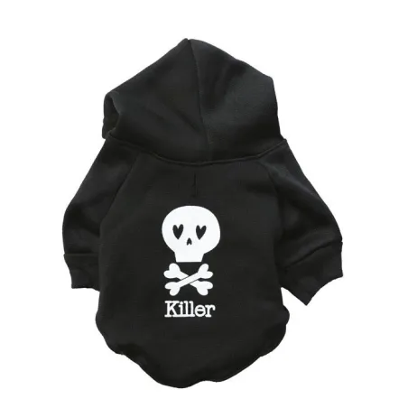 Warmer Hoodie - für Hunde / Katzen - Totenkopf bedruckt - KILLER-Schriftzug