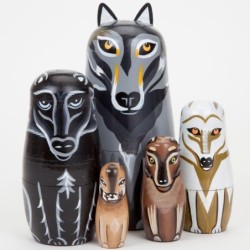Hand painted wooden wolf - nesting dolls - Russian Matryoshka - 5 piecesToys