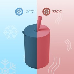 Trinkbecher aus Silikon für Kinder – Kalt-/Warmwasser – mit Strohhalm – auslaufsicher – BPA-frei – Tierdruck