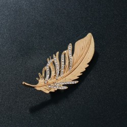 Golden feather brooch - with crystalsBrooches