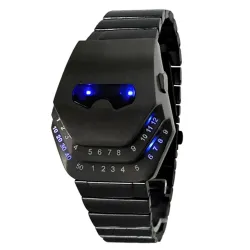 Modische schwarze Edelstahluhr - Schlangenkopf - blaue LED
