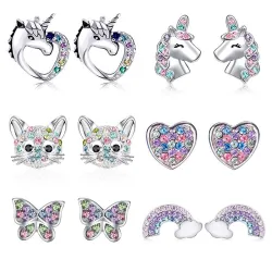 Stilvolle Silberohrringe - Einhorn - Katze - Schmetterling - Regenbogen - Stern