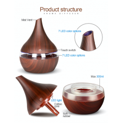Ultrasonic Air humidifier - essential oils diffuser - LED - USB - 300mlHumidifiers